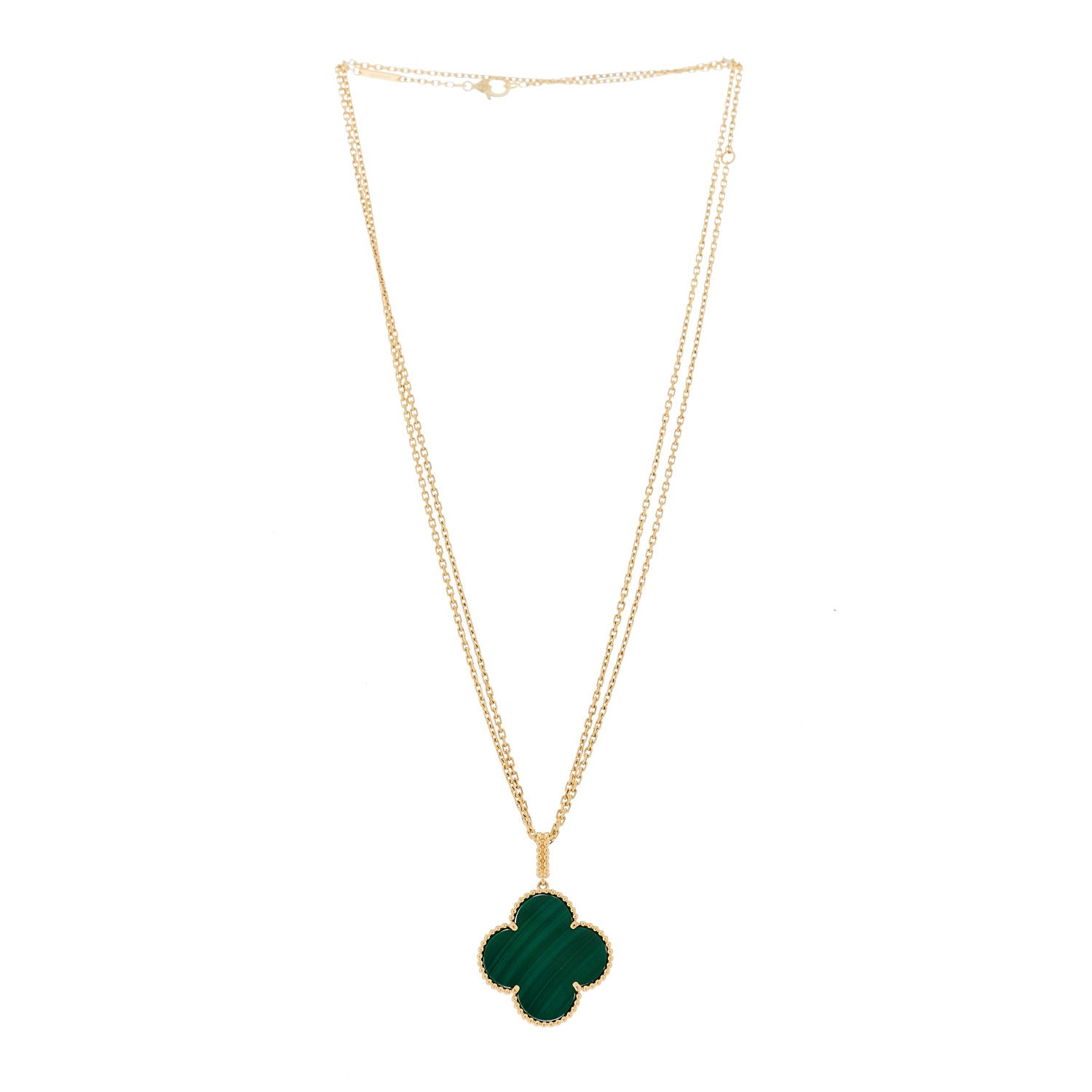 Van Cleef & Arpels 18K Yellow Gold Malachite Magic Alhambra Pendant Necklace 3 of 6