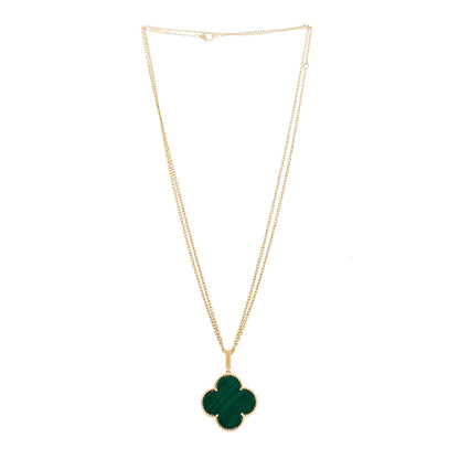 Van Cleef & Arpels 18K Yellow Gold Malachite Magic Alhambra Pendant Necklace 3 of 6