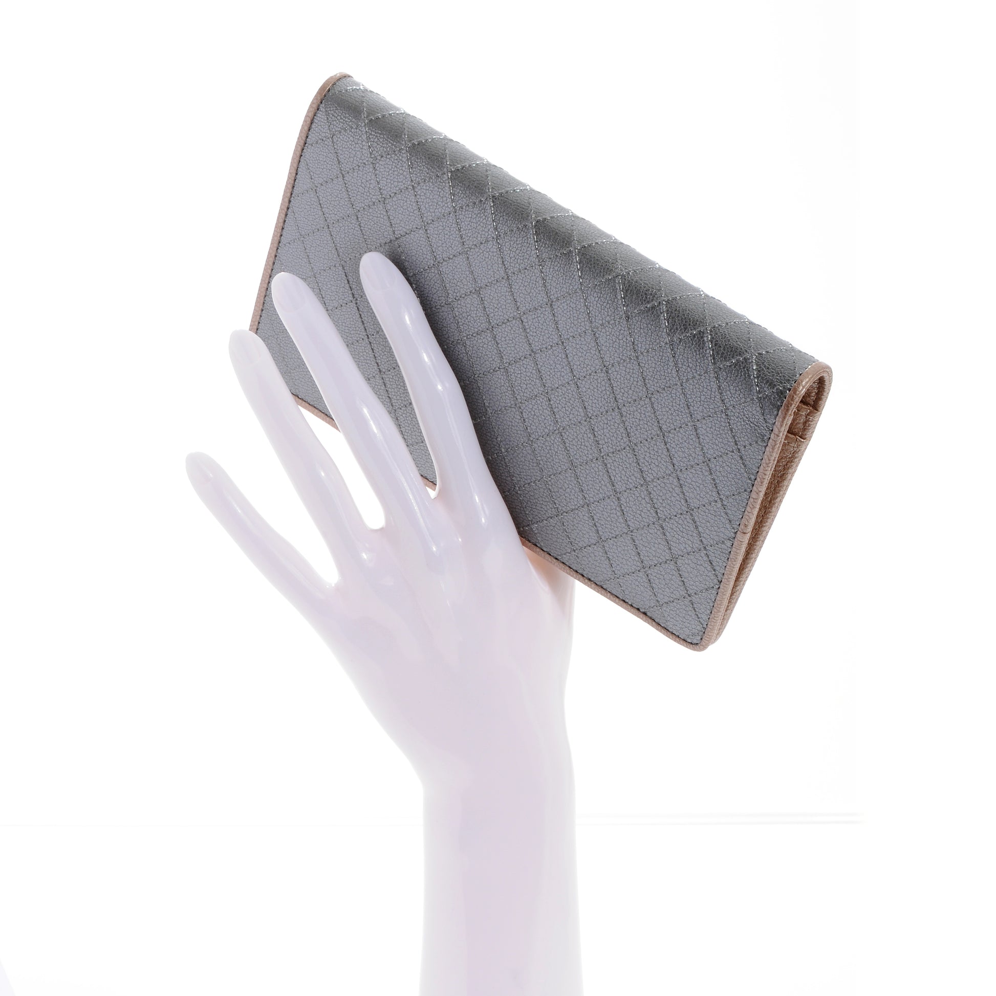 Chanel Diamond Stitched Yen Wallet Silver 2 of 8