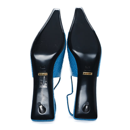 Gucci Calfskin Crocodile Print Square Slingback Pumps 37.5 Bright Sapphire 6 of 10