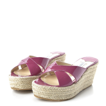 Jimmy Choo Patent Paisley Cork Wedge Sandals 36.5 Cyclamen 3 of 7