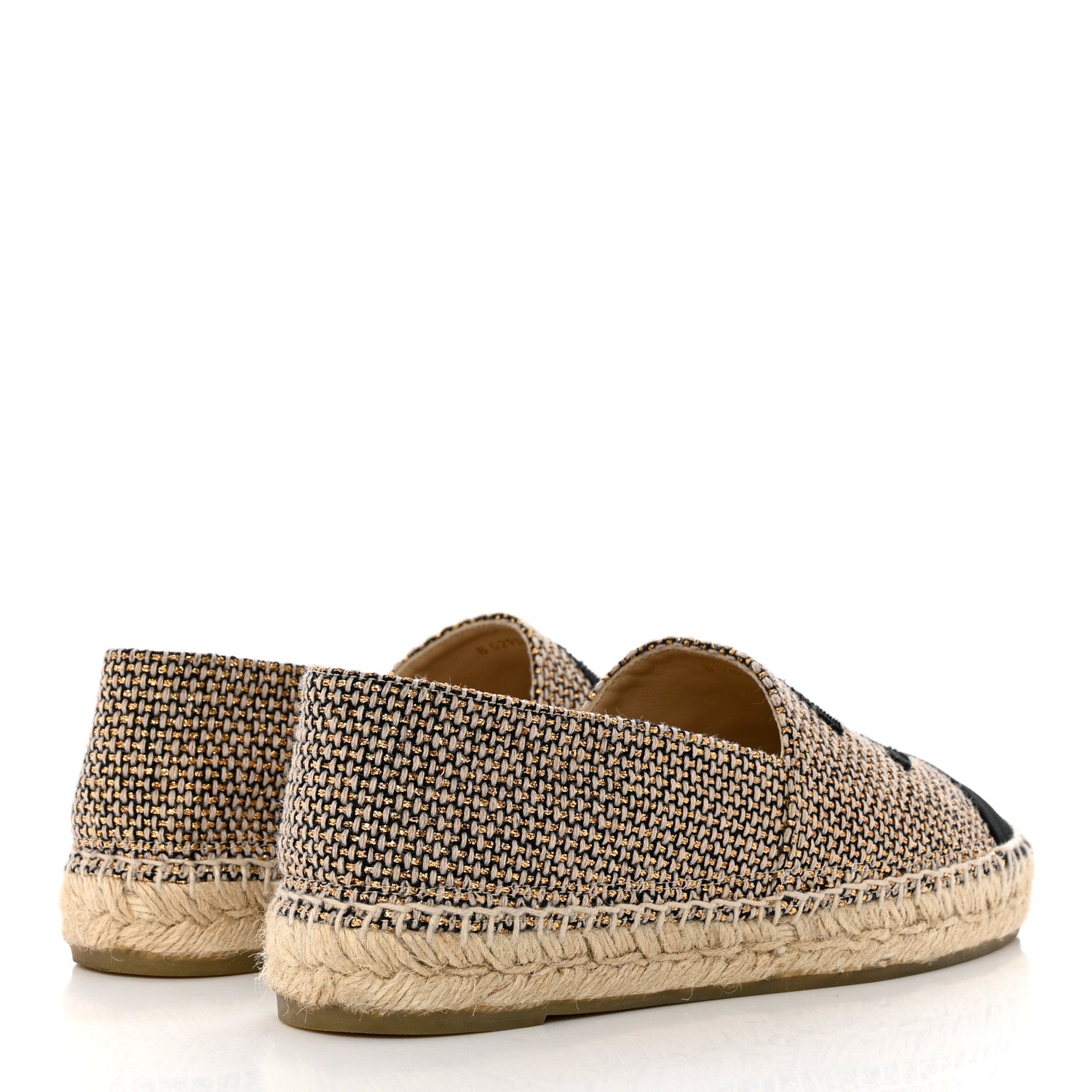 Chanel Tweed Grosgrain CC Espadrilles 39 Gold Beige Black 4 of 9