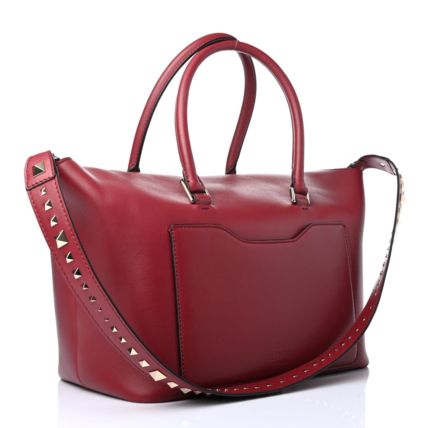 Calfskin Medium Rockstud Demilune Double Handle Satchel Rubino
