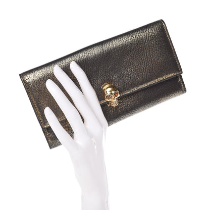Alexander McQueen Metallic Calfskin Skull Continental Wallet Antique Gold 2 of 16