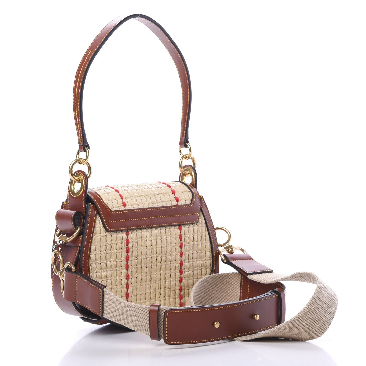Calfskin Raffia Embroidered Small Tess Bag Sepia Brown