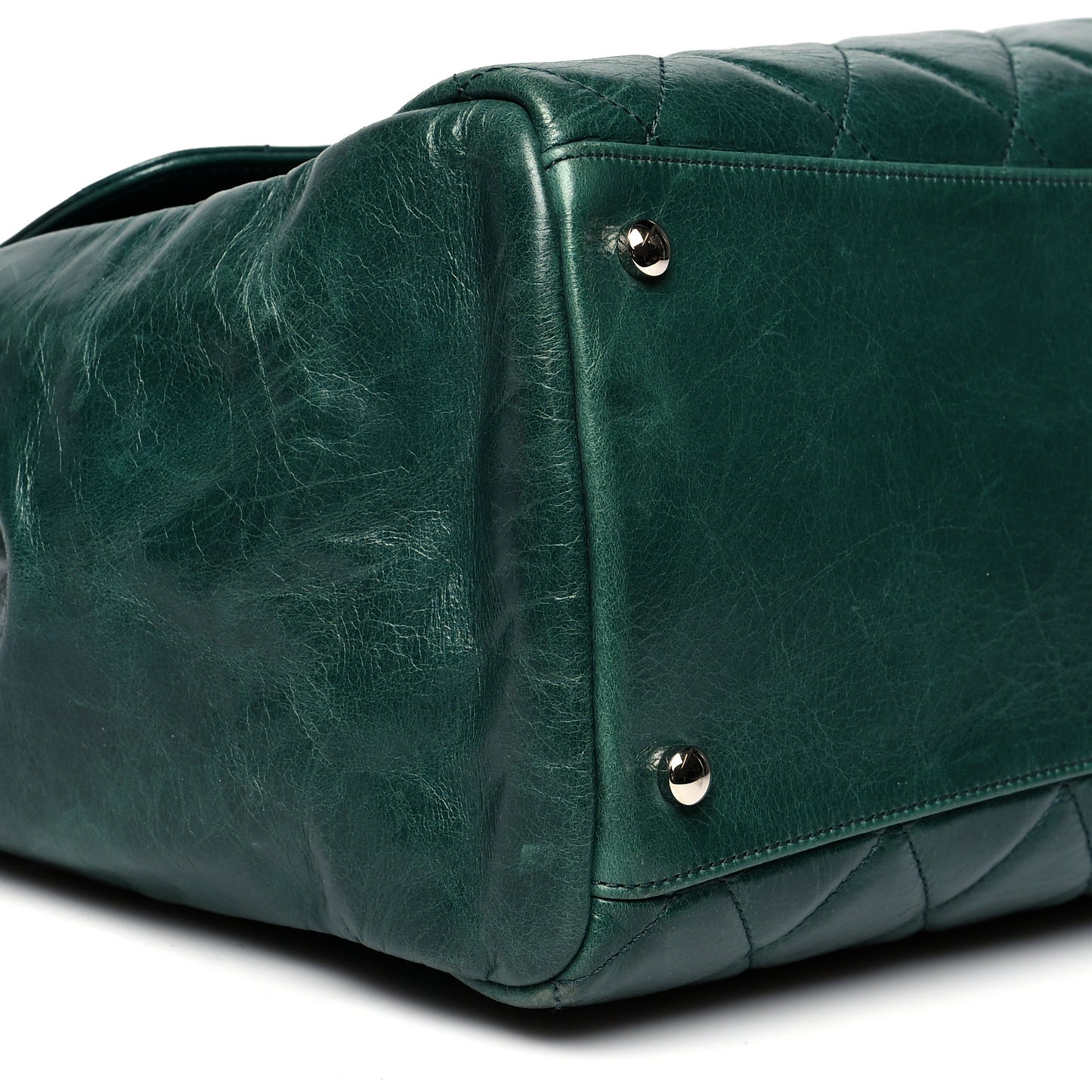 Glazed Calfskin Quilted Large CC Delivery Tote Green