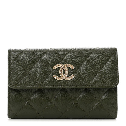 Chanel Caviar Quilted Multi Chain CC Medium Tri-Fold Flap Wallet Khaki 1 of 9