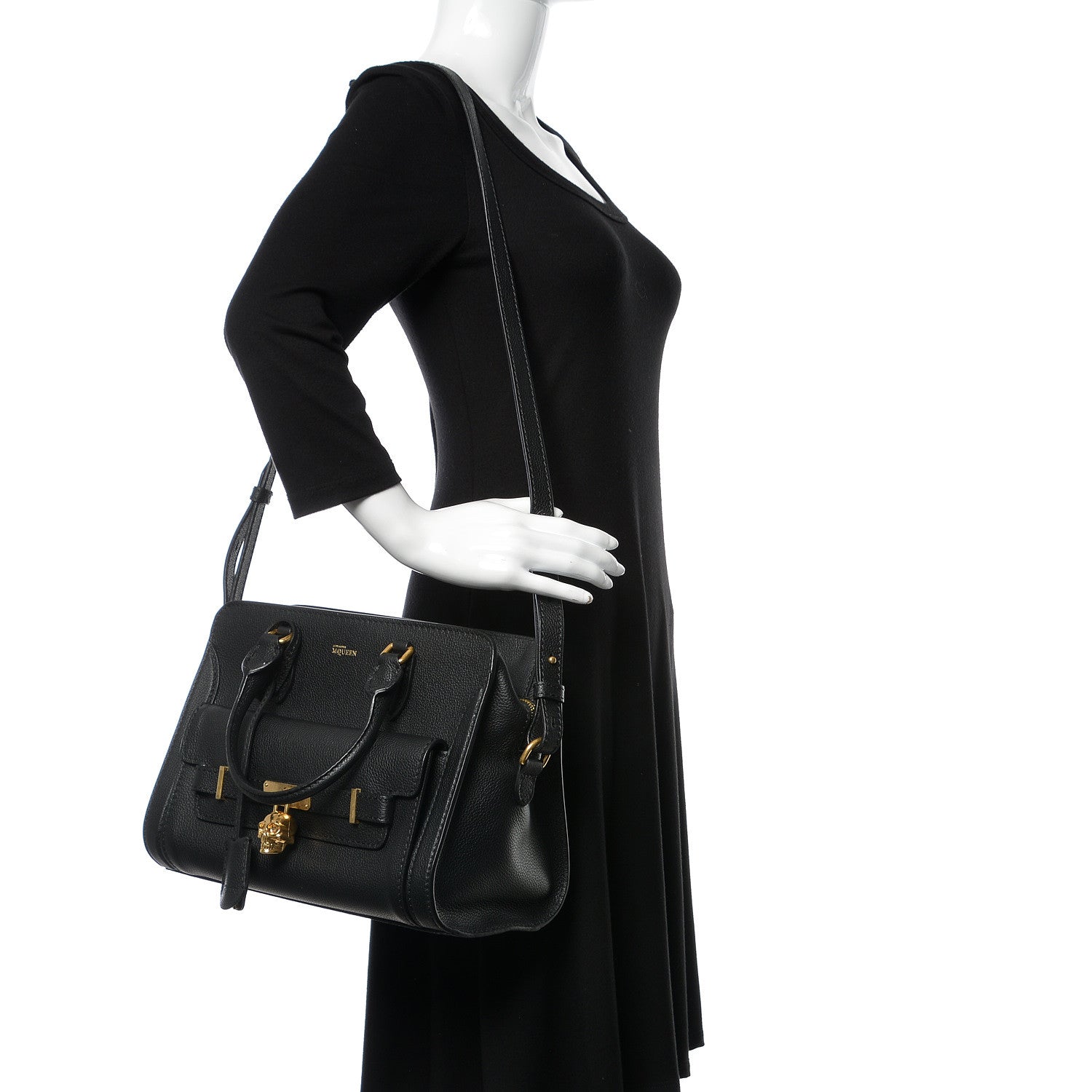 Alexander McQueen Pebbled Calfskin Padlock Pocket Tote Black 2 of 10