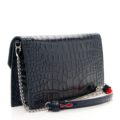Christian Louboutin Calfskin Embossed Crocodile Loubi54 Crossbody Clutch Navy 3 of 9
