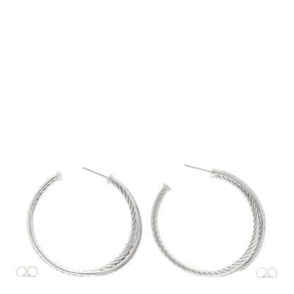 David Yurman Sterling Silver Diamond Extra Large Crossover Hoop Earrings 3 of 4