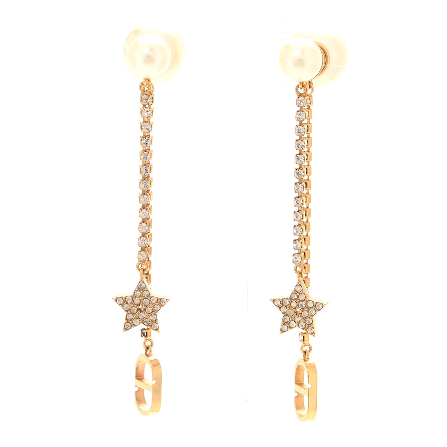 Christian Dior Pearl Crystal Tribal CD Drop Earrings Gold 1 of 5