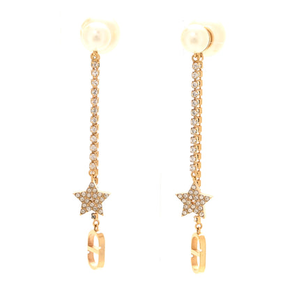 Christian Dior Pearl Crystal Tribal CD Drop Earrings Gold 1 of 5