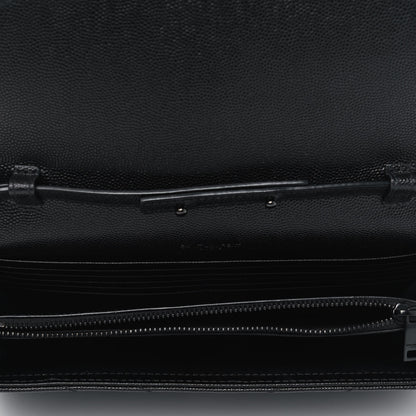 Saint Laurent Grain De Poudre Matelasse Chevron Monogram Chain Wallet Black 4 of 4