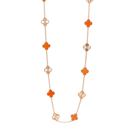 Van Cleef & Arpels 18K Rose Gold Carnelian 20 Motifs Guilloche Vintage Alhambra Necklace 1 of 5