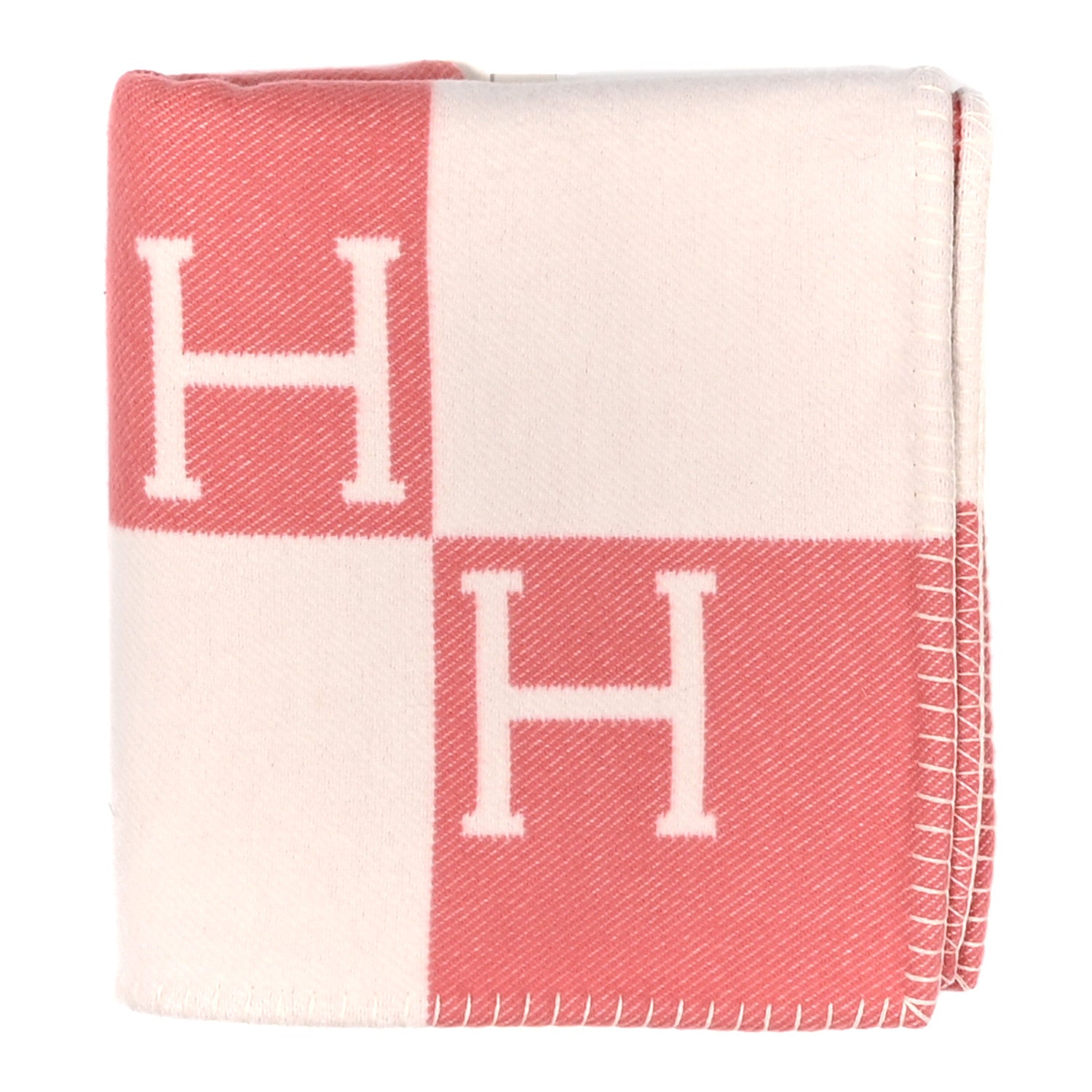 Hermes Wool Cashmere Avalon Baby Blanket Rose Airelle White 1 of 3