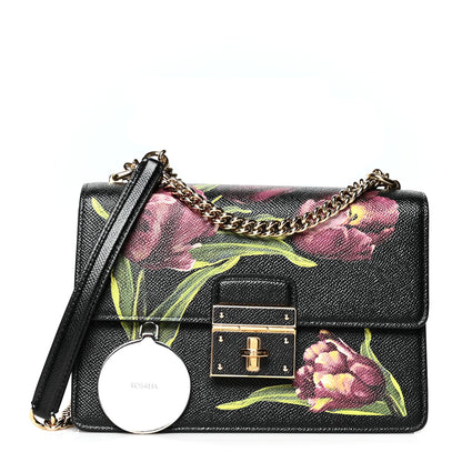 Dolce & Gabbana Grained Calfskin Floral Print Rosalia Shoulder Bag Black 1 of 10