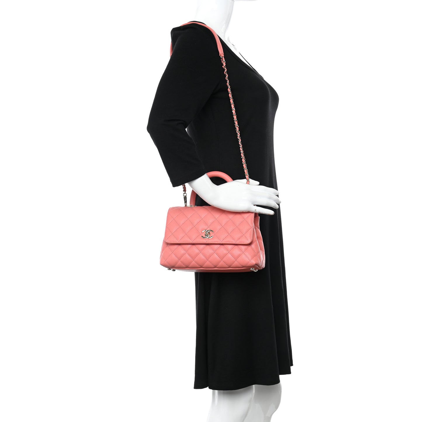 Caviar Quilted Mini Coco Handle Flap Coral