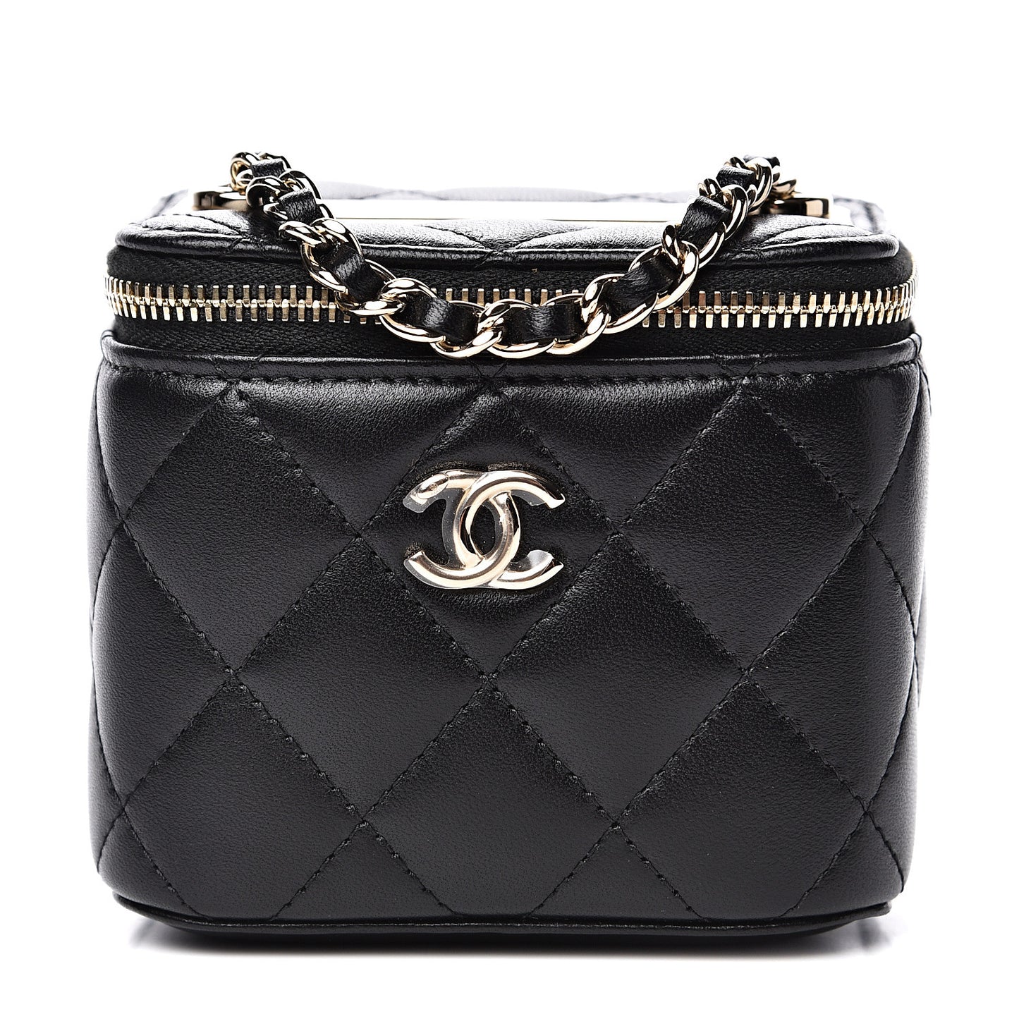 Lambskin Quilted Trendy Mini Vanity Case With Chain Black