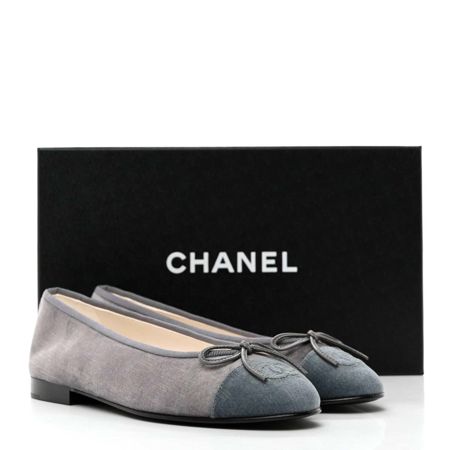 Chanel Velvet Cap Toe Ballerina Flats 37 Grey Green 9 of 9