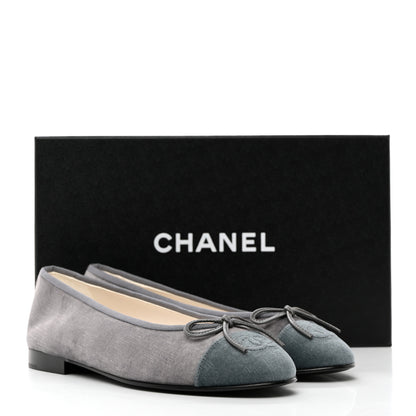 Chanel Velvet Cap Toe Ballerina Flats 37 Grey Green 9 of 9