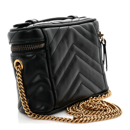 Gucci Calfskin Matelasse Chevron Mini GG Marmont Top Handle Bag Black 3 of 10