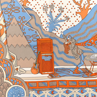 Hermes Silk Le Premier Chant Scarf 90 Orange White Bleu 2 of 3