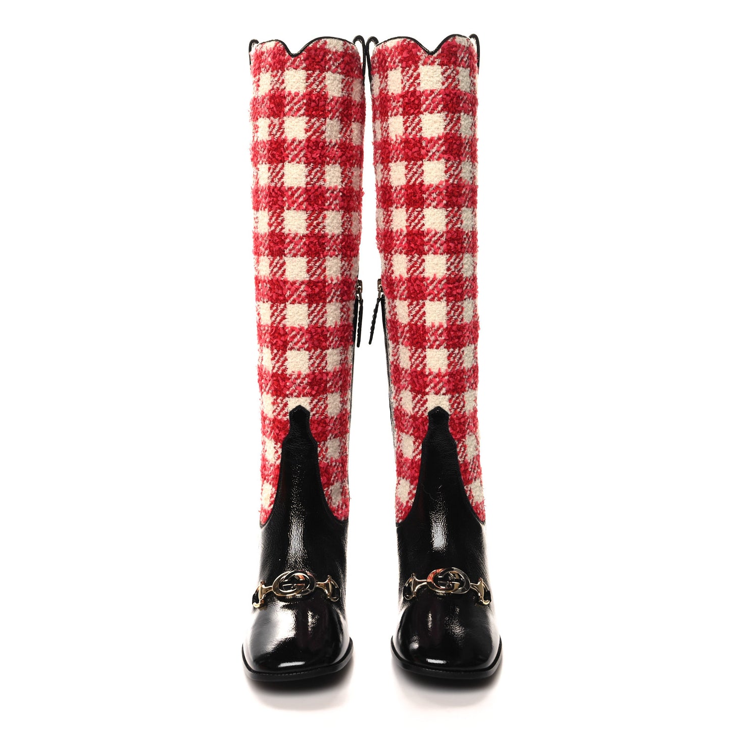 Tweed Naplack Gingham Zumi Knee Boots 37 White Red Black