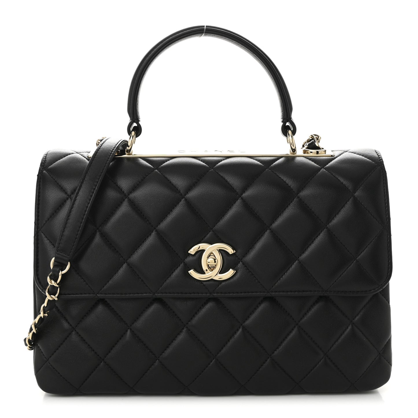 Lambskin Quilted Medium Trendy CC Flap Dual Handle Bag Black