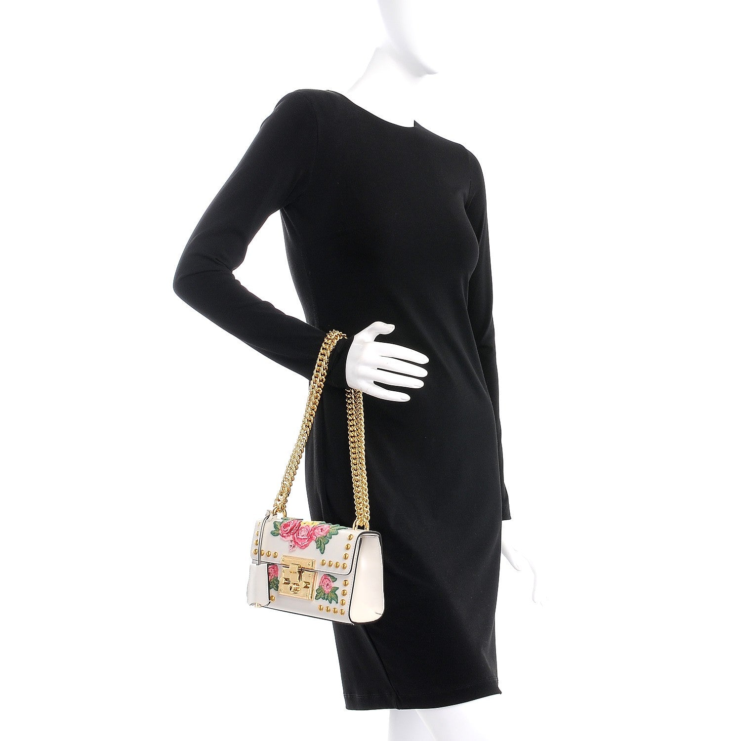 Gucci Calfskin Floral Embroidered Small Padlock Shoulder Bag White 2 of 14