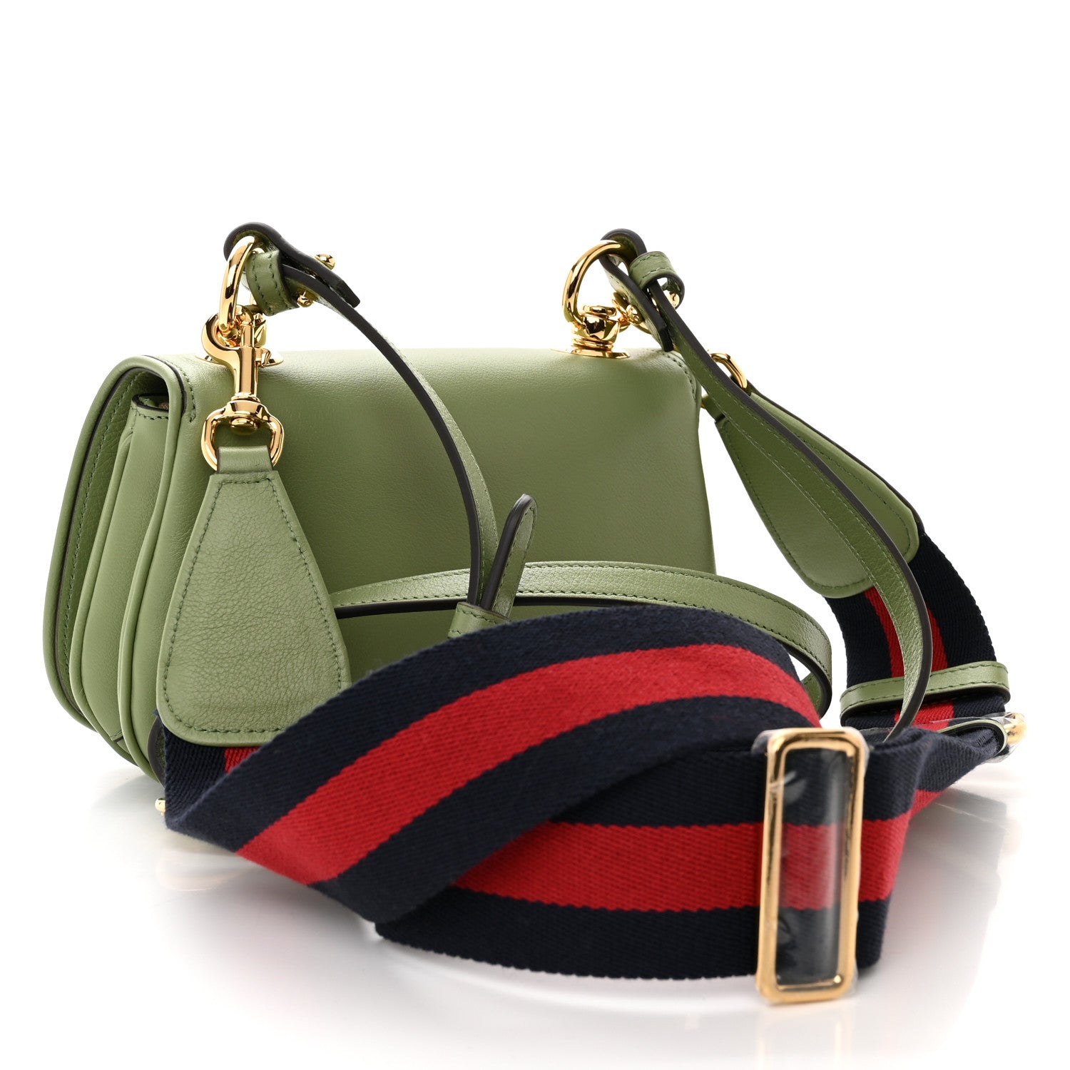 Gucci Roxy Calfskin Web Mini Blondie Shoulder Bag Salamander Green 3 of 11