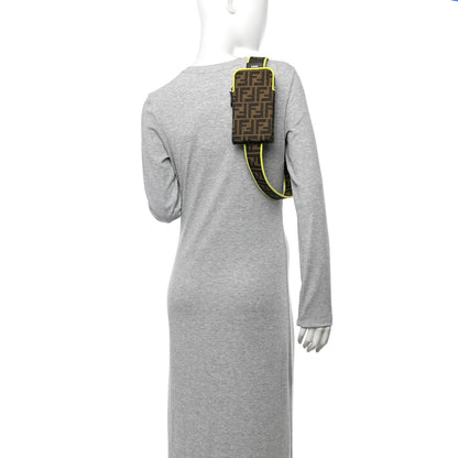 Fendi Fabric Jacquard FF 1974 Cell Pocket Strap You Tobacco Moro Giallo Fluo 2 of 15