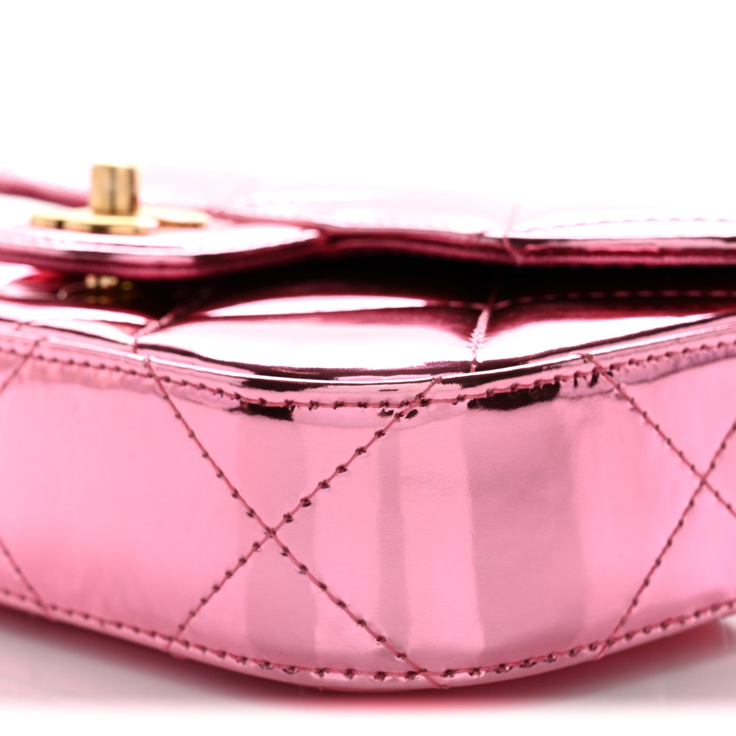 Mirror Metallic Calfskin Quilted Mini Top Handle Flap Pink