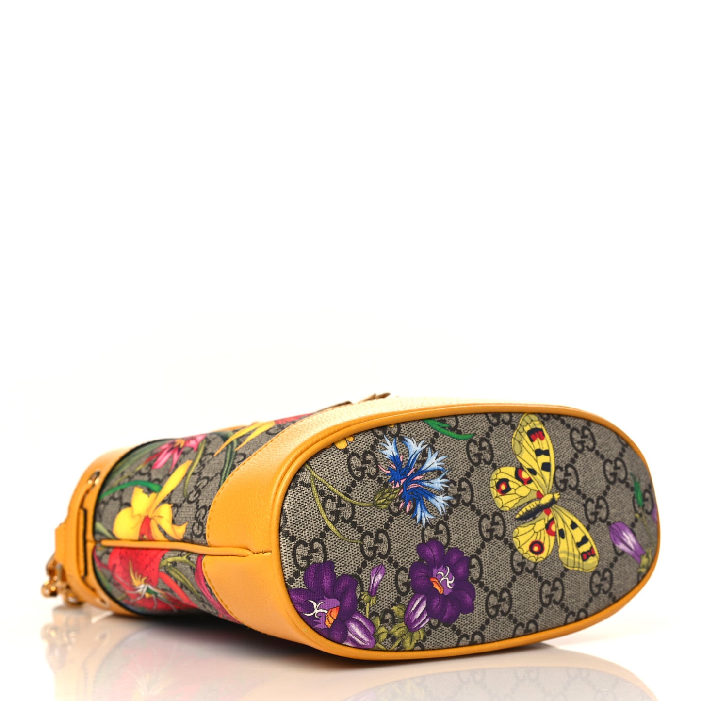 GG Supreme Monogram Flora Small Ophidia Bucket Bag Beige Multicolor Crop