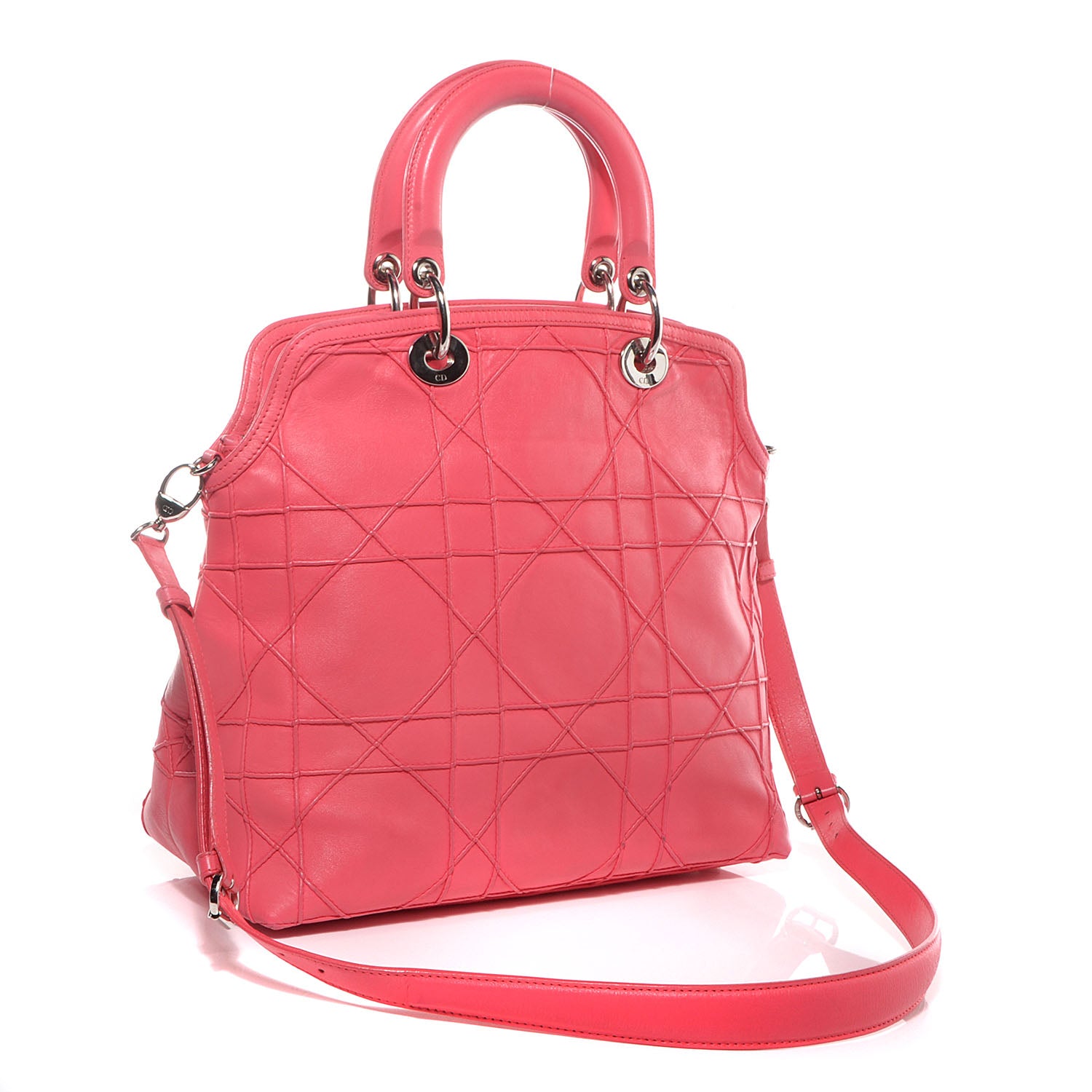 Christian Dior Lambskin Cannage Medium Granville Tote Light Coral 3 of 7