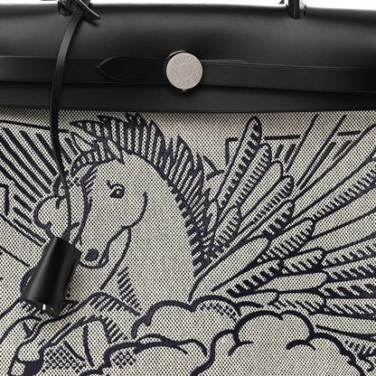 Hermes Vache Hunter Toile H Pegase Pop Herbag Zip Retourne 31 PM Bleu Indigo Ecru Black 9 of 11