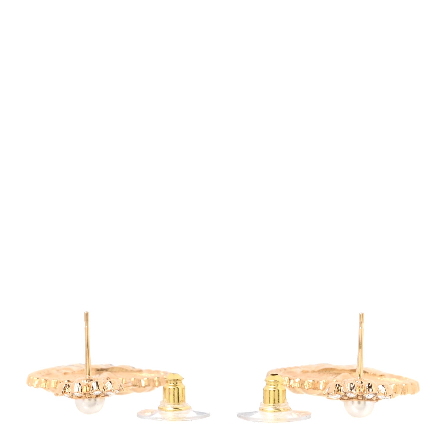 Chanel Pearl Crystal Quilted CC Heart Drop Earrings Gold 3 of 5