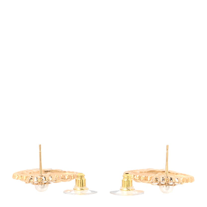 Chanel Pearl Crystal Quilted CC Heart Drop Earrings Gold 3 of 5