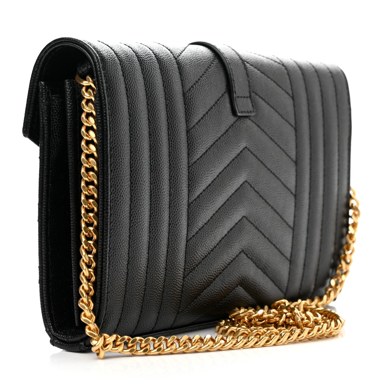 Grain De Poudre Mixed Matelasse Triquilt Monogram Chain Wallet Black