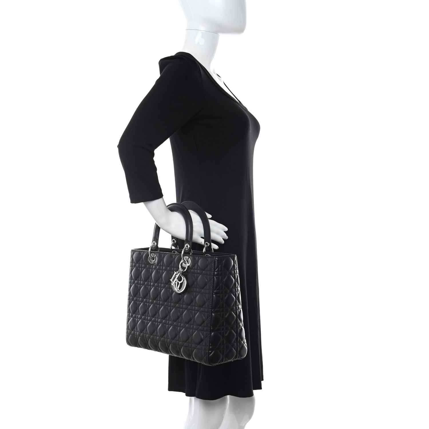 Christian Dior Lambskin Cannage Large Lady Dior Black 2 of 11