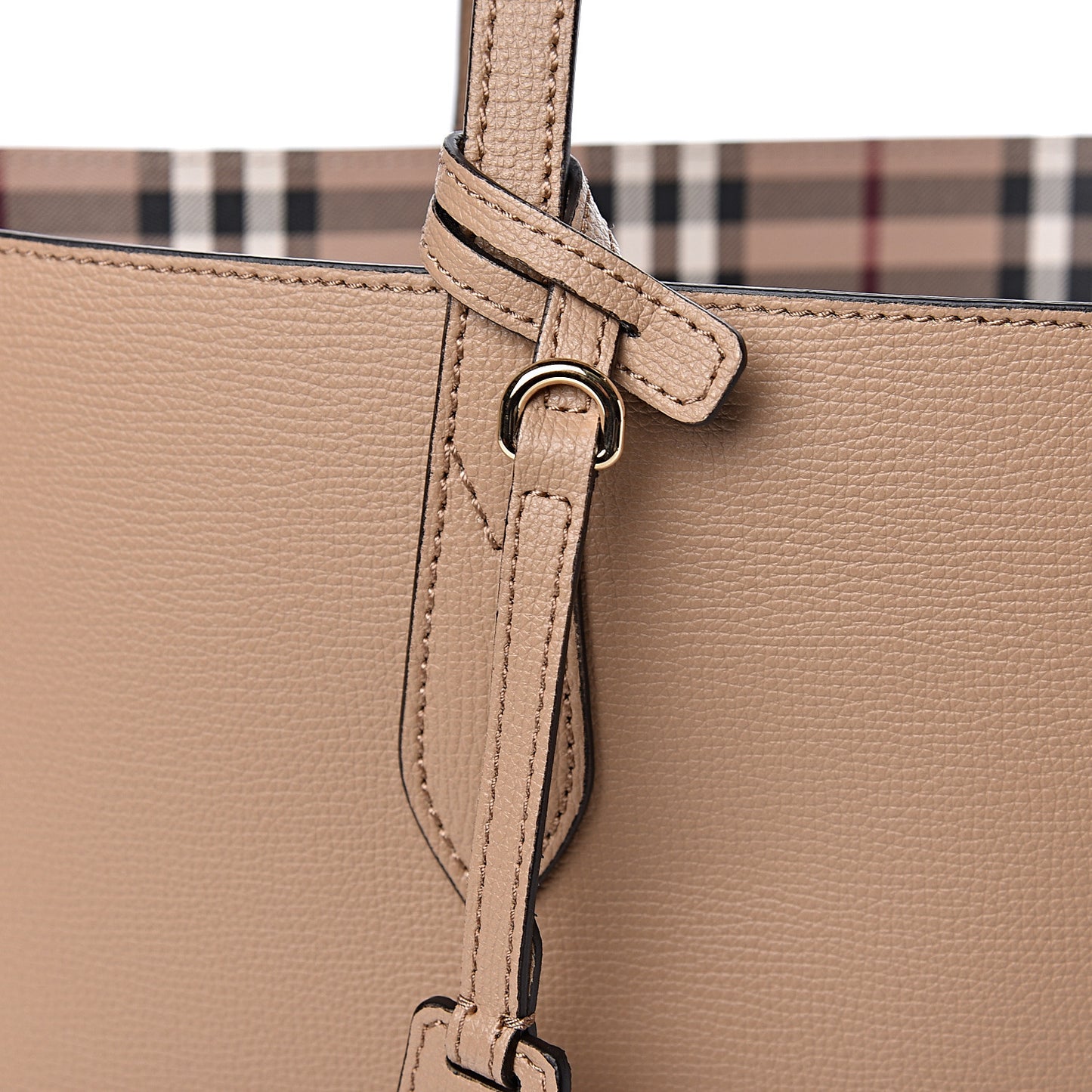 Grainy Calfskin Haymarket Check Medium Reversible Tote Camel