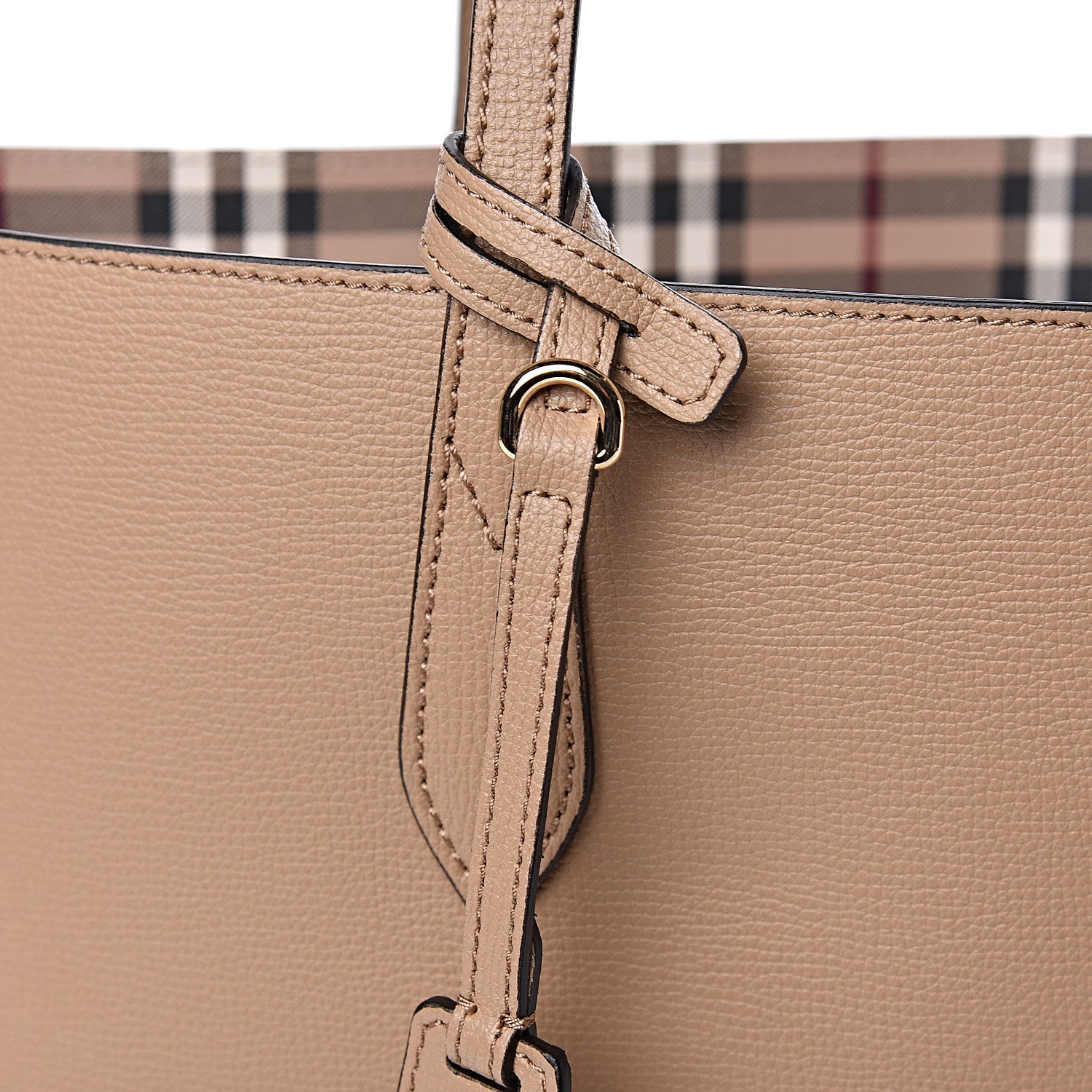 Burberry Grainy Calfskin Haymarket Check Medium Reversible Tote Camel 12 of 12