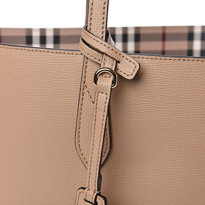 Burberry Grainy Calfskin Haymarket Check Medium Reversible Tote Camel 12 of 12