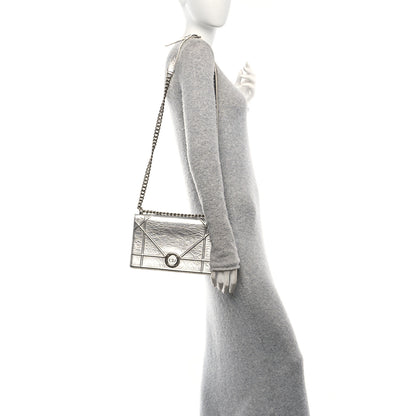 Christian Dior Metallic Crinkled Lambskin Medium Diorama Flap Bag Silver 2 of 9