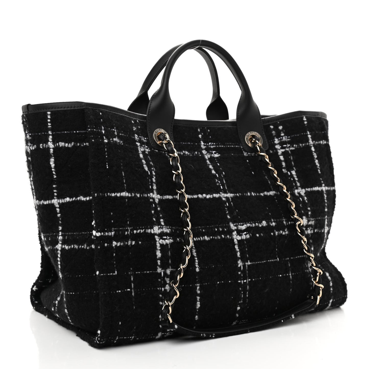 Tweed Medium Deauville Tote Black White Multicolor