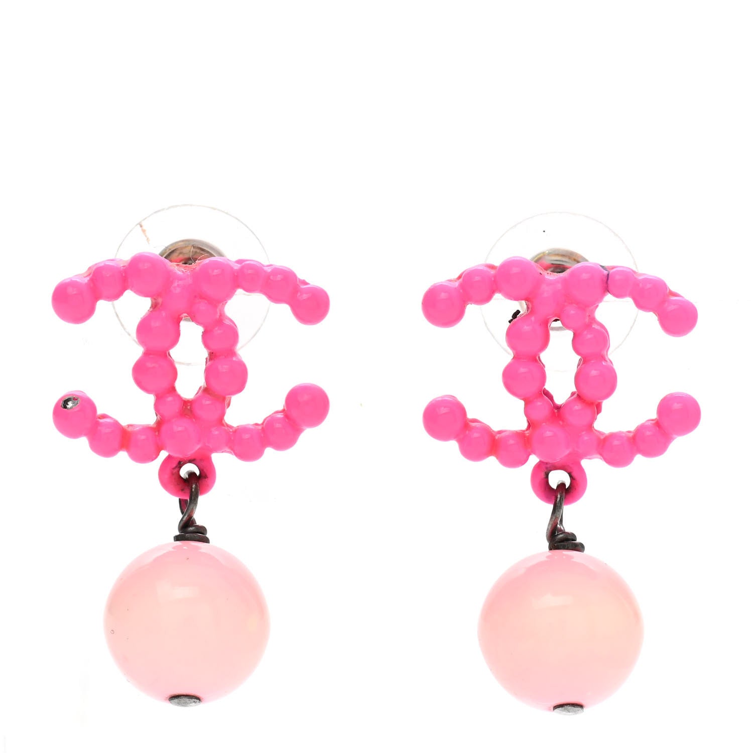 Chanel Enamel Resin Pearl CC Drop Earrings Pink 1 of 4
