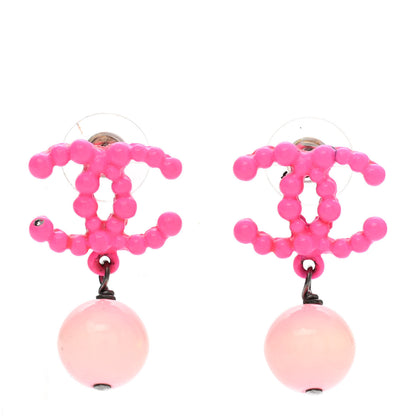 Chanel Enamel Resin Pearl CC Drop Earrings Pink 1 of 4