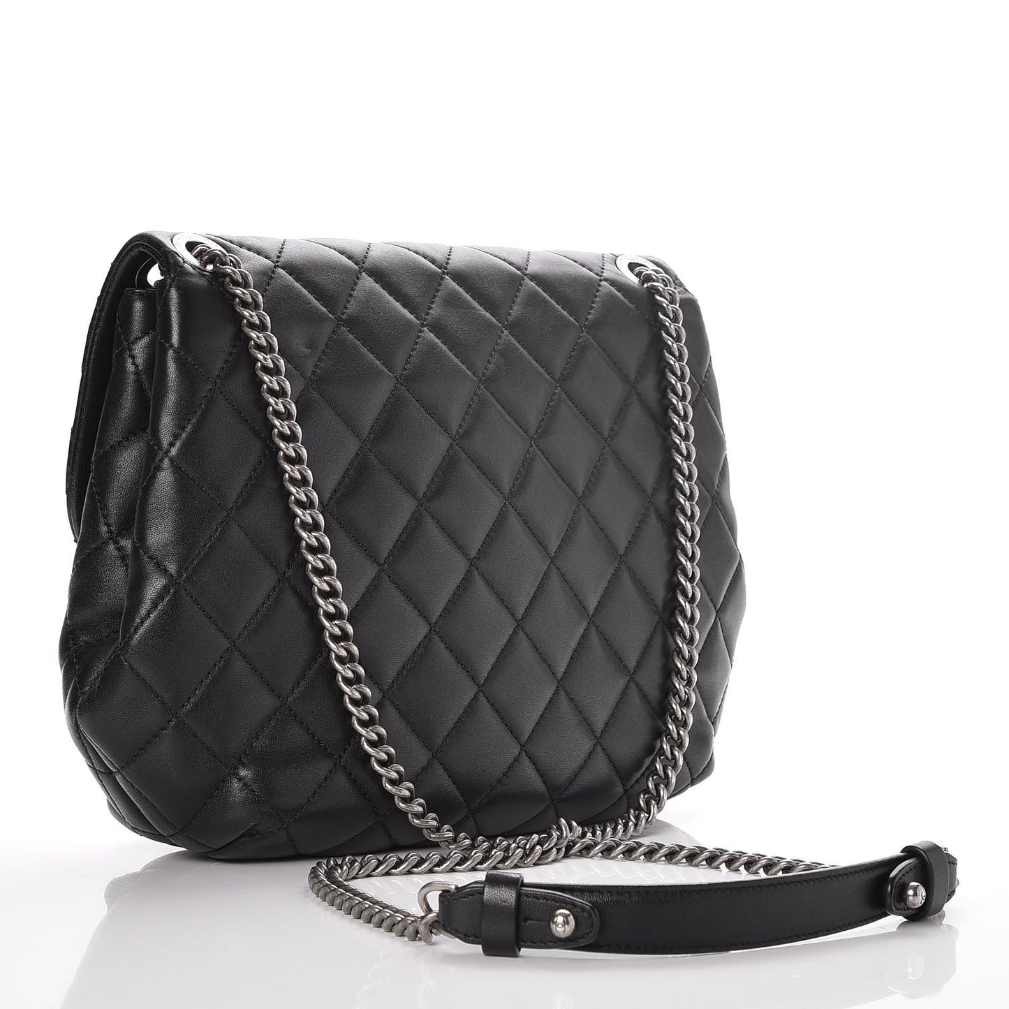 Lambskin Quilted Large Daily Supple Flap Black