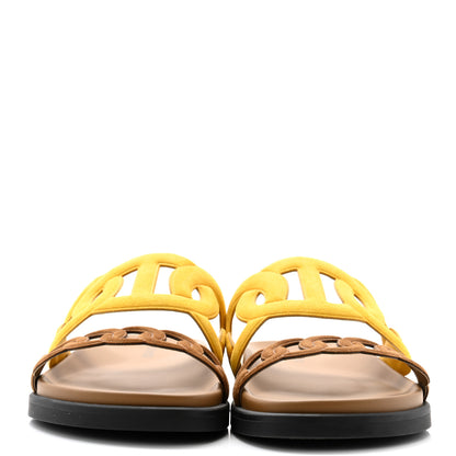 Hermes Suede Goatskin Extra Sandals 36.5 Jaune Topaze Brun Fume 2 of 8