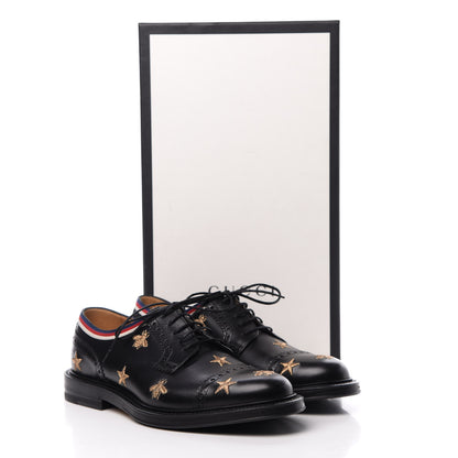Gucci Calfskin Bee Star Embroidered Mens Captoe Derby Loafers 6 Black 10 of 10