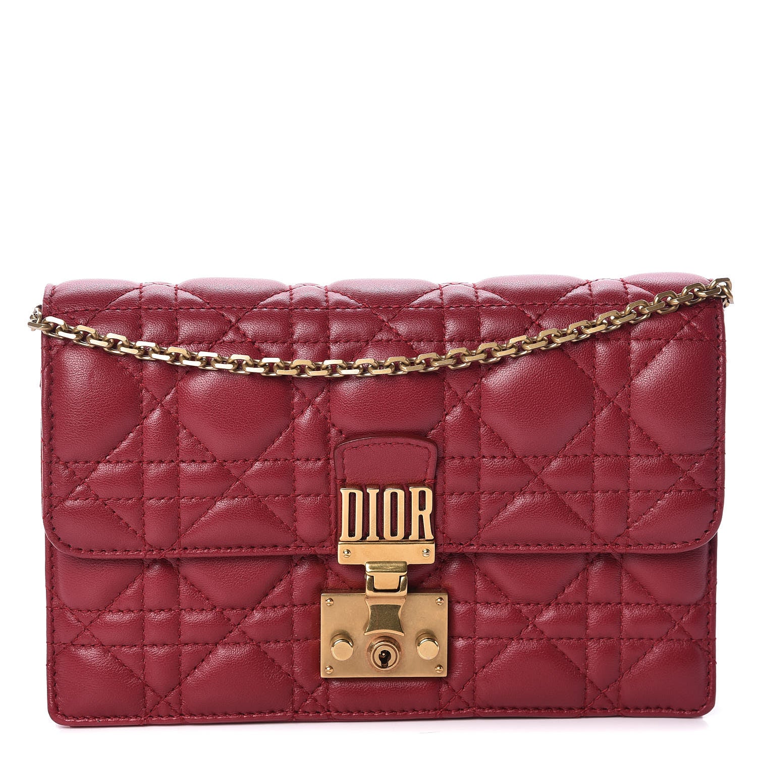 Christian Dior Lambskin Cannage Dioraddict Wallet on Chain Clutch Red 1 of 8